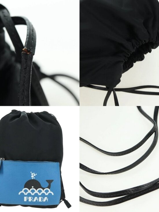 PRADA Backpack Nylon Leather Black Blue Silver Auth 92876